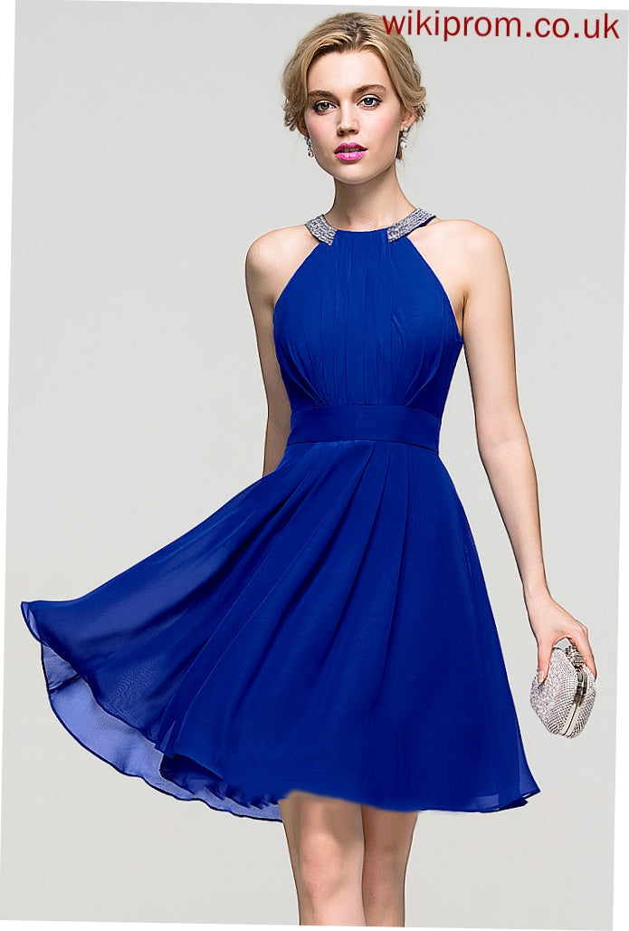 Neck Beading Ruffle Homecoming Dresses Knee-Length Jo Sequins With A-Line Homecoming Dress Chiffon Scoop