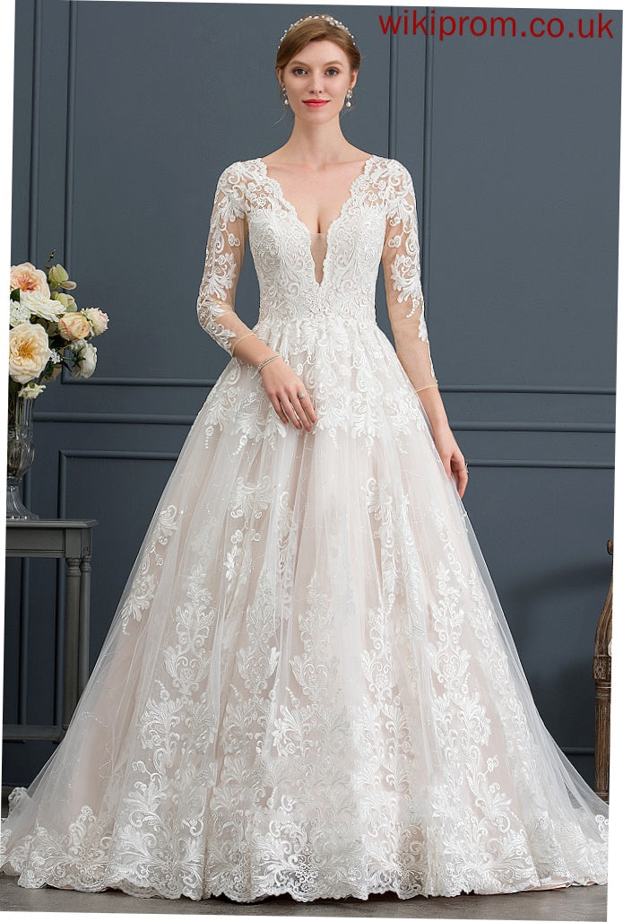 Kaitlin Lace Tulle Dress Ball-Gown/Princess Wedding V-neck Wedding Dresses