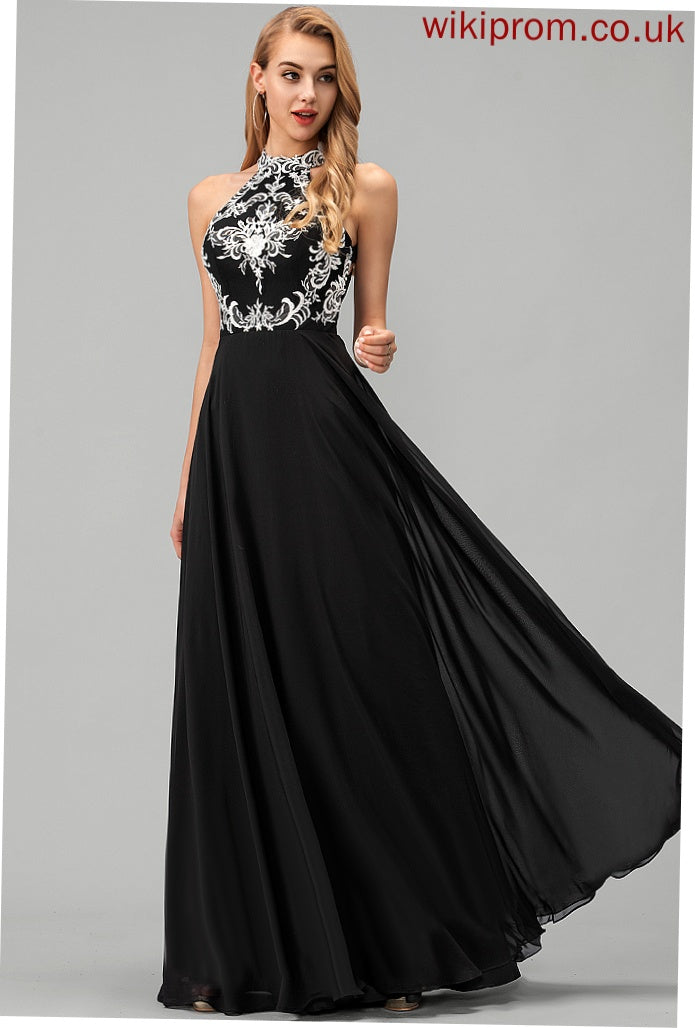 Chiffon Floor-Length Prom Dresses Scoop Britney A-Line