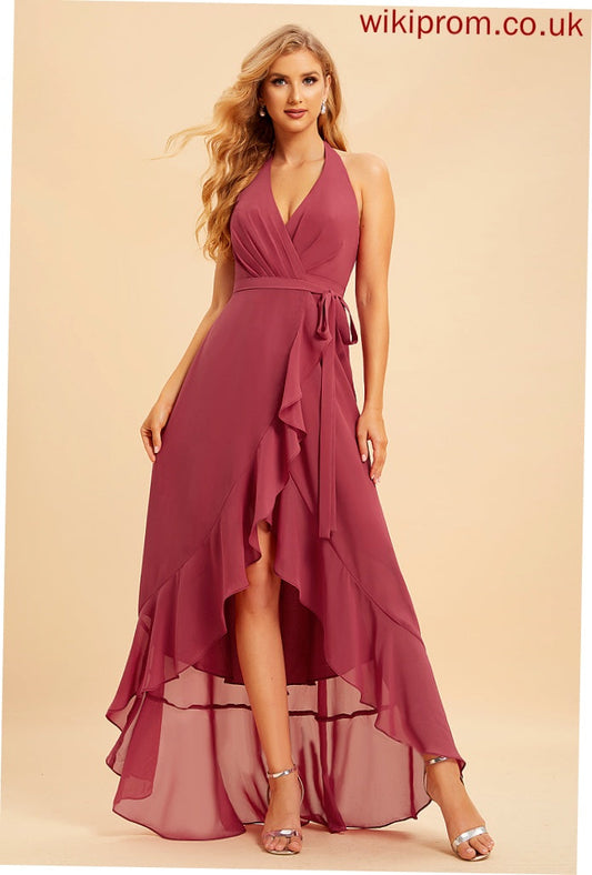 Ruffle Fabric Halter Neckline Silhouette A-Line Length Embellishment Asymmetrical Yadira Bridesmaid Dresses