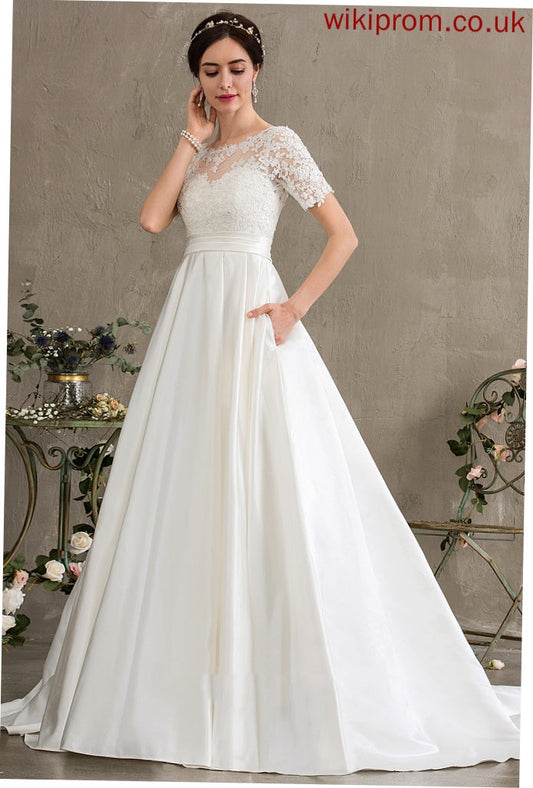 Train Hailie Lace Beading With Court Dress Satin Sequins Wedding Dresses Wedding Pockets Ball-Gown/Princess