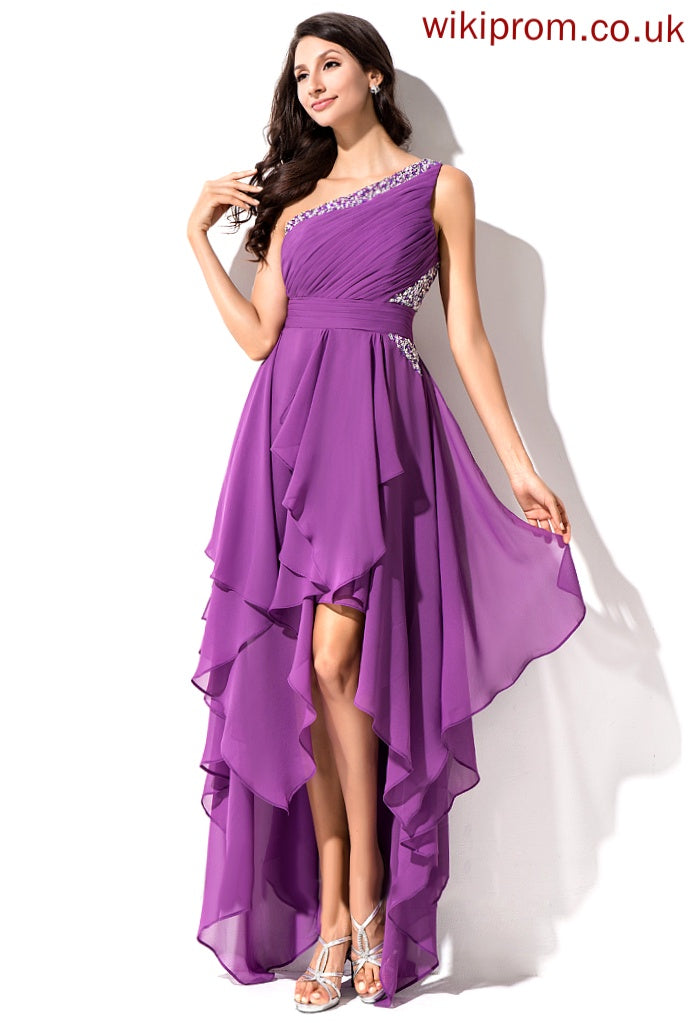 One-Shoulder Beading Sequins Abby With Homecoming Dresses Homecoming Asymmetrical Chiffon Ruffle A-Line Dress