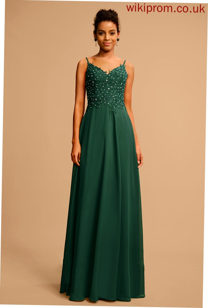 Prom Dresses A-Line With Chiffon Sequins Floor-Length Beading Hailee Lace V-neck