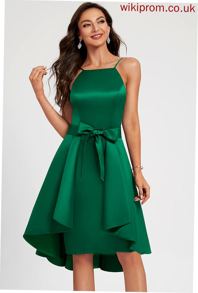 Homecoming Homecoming Dresses Alexus Knee-Length Ruffle Neckline A-Line Satin With Bow(s) Dress Square