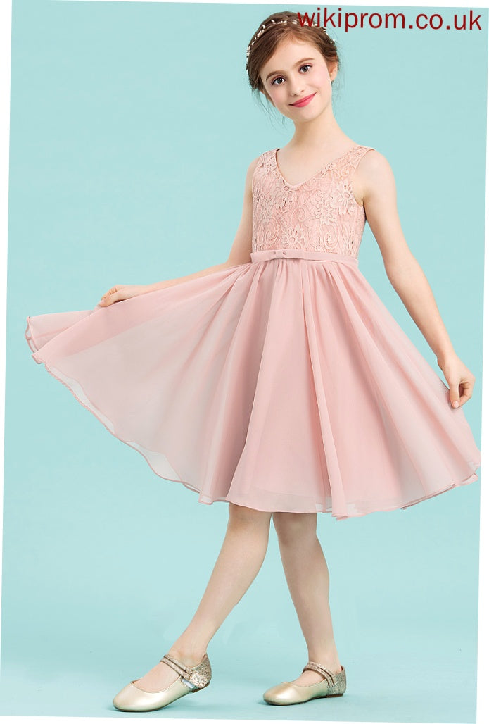 Bow(s) V-neck Knee-Length Essence With Chiffon Junior Bridesmaid Dresses A-Line