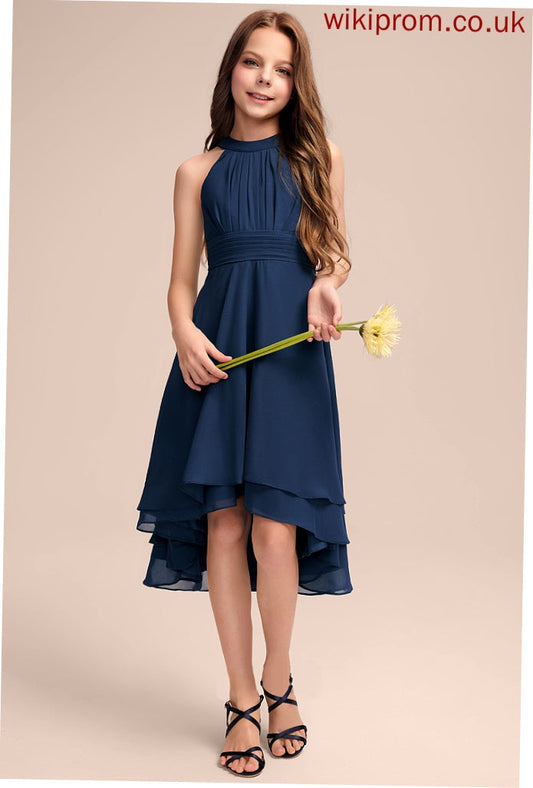 Asymmetrical Scoop Chiffon Carla With Neck Ruffles Junior Bridesmaid Dresses A-Line