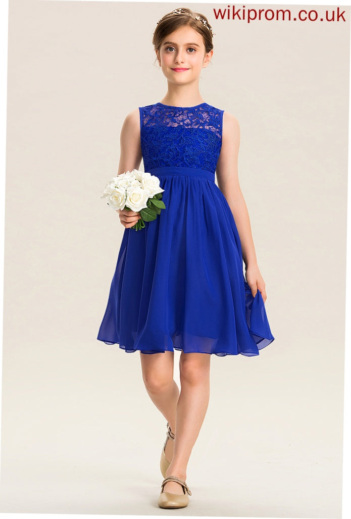 Annika Neck Knee-Length Junior Bridesmaid Dresses A-Line Scoop Chiffon Lace