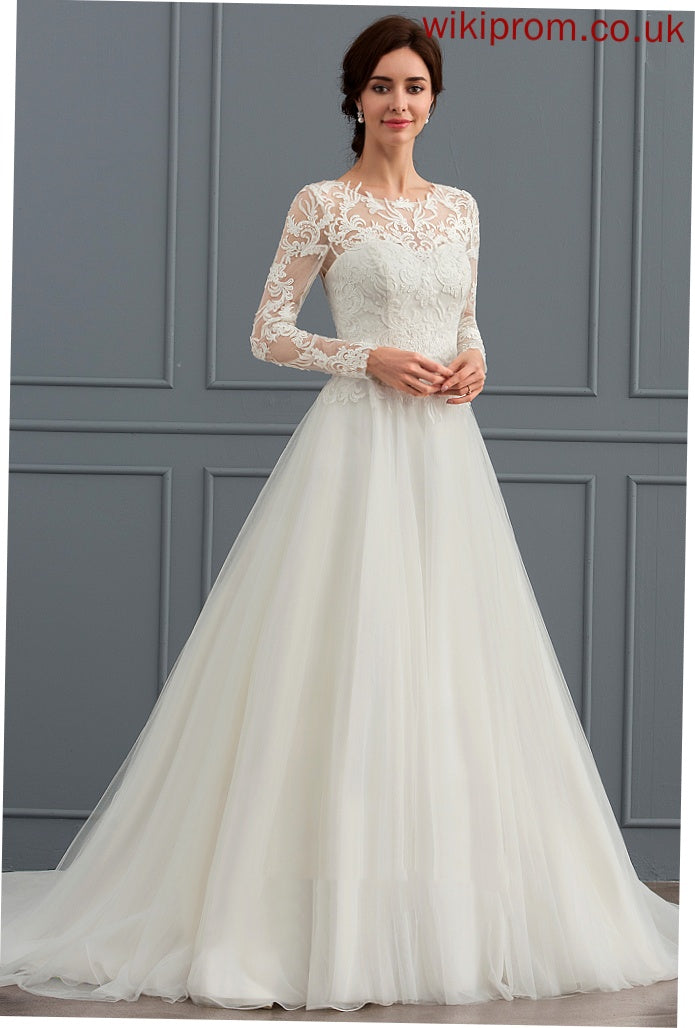 Lace Train Wedding Dresses Sweep Wedding Ball-Gown/Princess Helen Dress Tulle