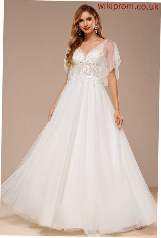 Ruffle Selina Sequins Wedding With Floor-Length Tulle Wedding Dresses Dress Lace A-Line V-neck