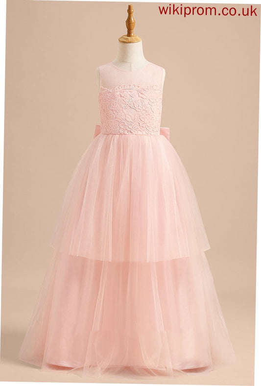 Neck Tulle - Flower Lace/Bow(s) Susan Girl Floor-length Dress Scoop A-Line Sleeveless With Flower Girl Dresses