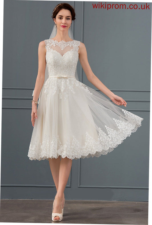 Kenley Bow(s) Tulle Wedding Dresses Satin With A-Line Lace Dress Wedding Knee-Length Illusion