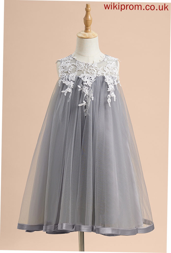 Sleeveless - Knee-length Lace Tulle With Flower Ashlee Neck Scoop Girl Flower Girl Dresses A-Line Dress