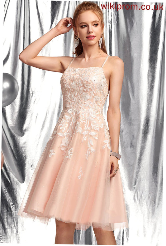 Homecoming Dresses Lauretta Knee-Length Dress Homecoming Tulle A-Line Neckline With Beading Square Lace