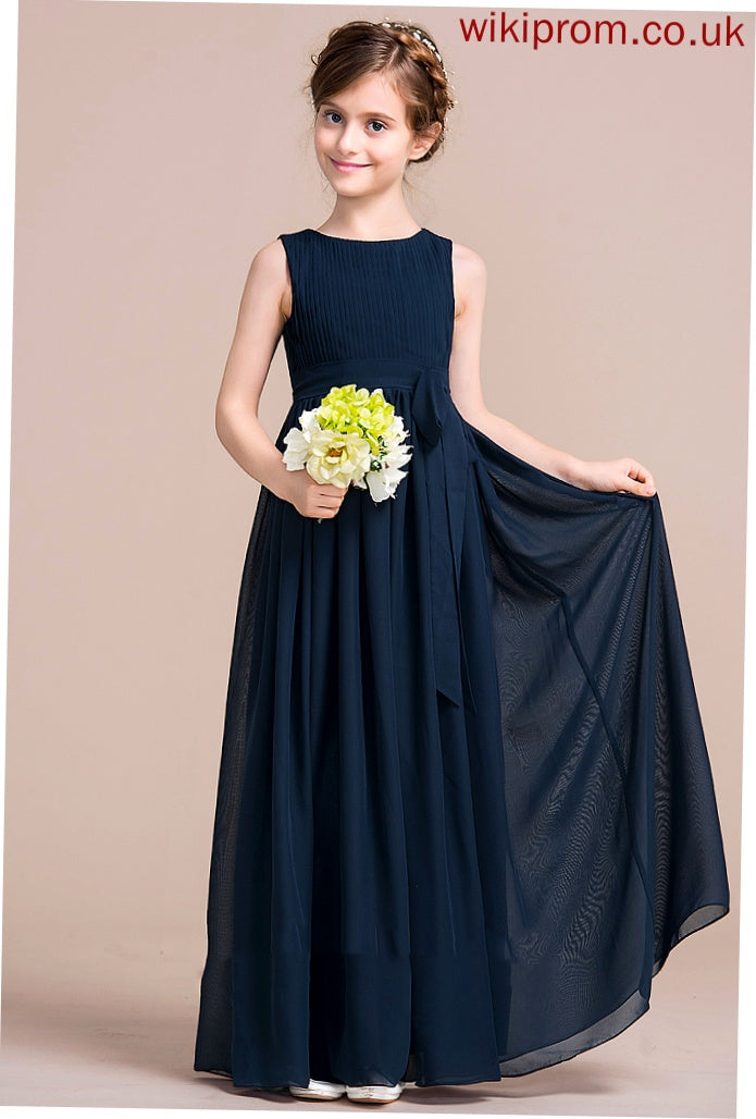 Flower Girl Dresses Scoop Empire Yasmin Chiffon Neck Dress Girl Sleeveless - Floor-length Flower With Bow(s)