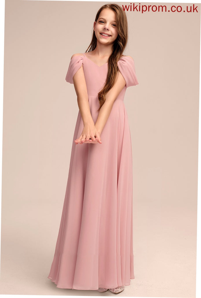 With Ruffle Floor-Length Junior Bridesmaid Dresses Shyla Chiffon A-Line V-neck