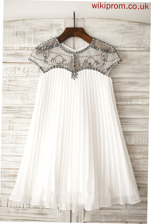 Rebecca Flower Girl Dresses Sleeveless Girl Neck Dress Knee-length - Scoop With Rhinestone Flower Chiffon A-Line