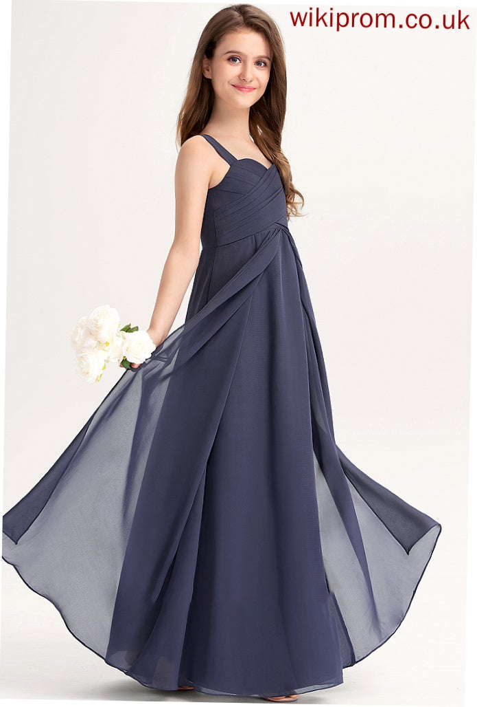 A-Line Floor-Length Ruffle Chiffon Rosa Junior Bridesmaid Dresses With Sweetheart