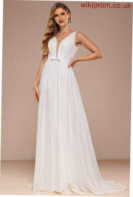 Dress Bow(s) Wedding Sweep With Ashleigh V-neck Wedding Dresses A-Line Chiffon Train