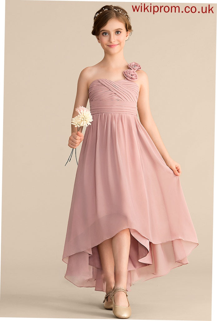 Junior Bridesmaid Dresses Flower(s) One-Shoulder Ruffle Bow(s) With A-Line Asymmetrical Chiffon Briley