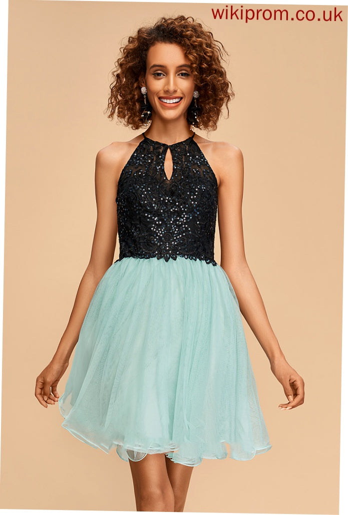 Carley With Sequins Tulle Homecoming A-Line Scoop Short/Mini Homecoming Dresses Neck Dress