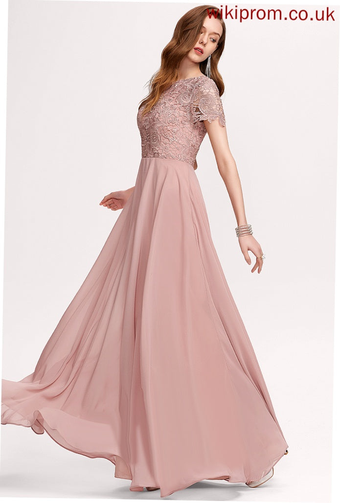 Chiffon Lace Floor-Length A-Line Scoop Prom Dresses Ally