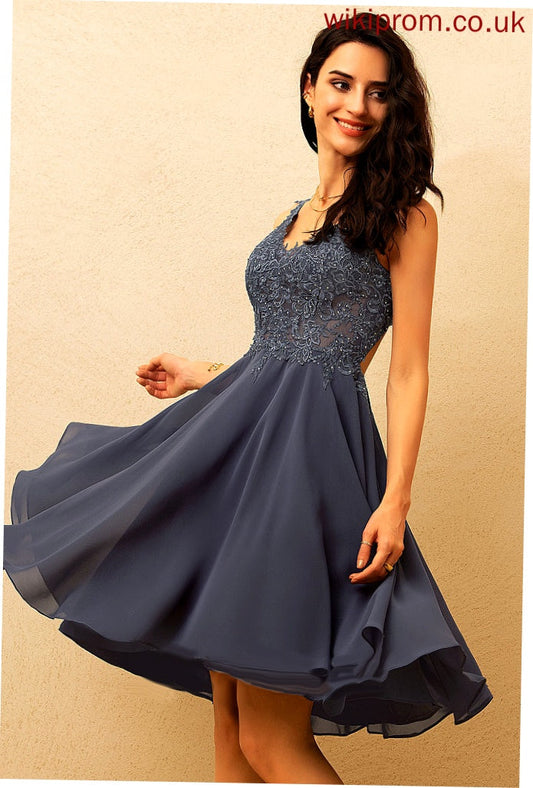 Chiffon Homecoming Dresses Lauretta Dress With Lace A-Line Knee-Length Homecoming Beading V-neck