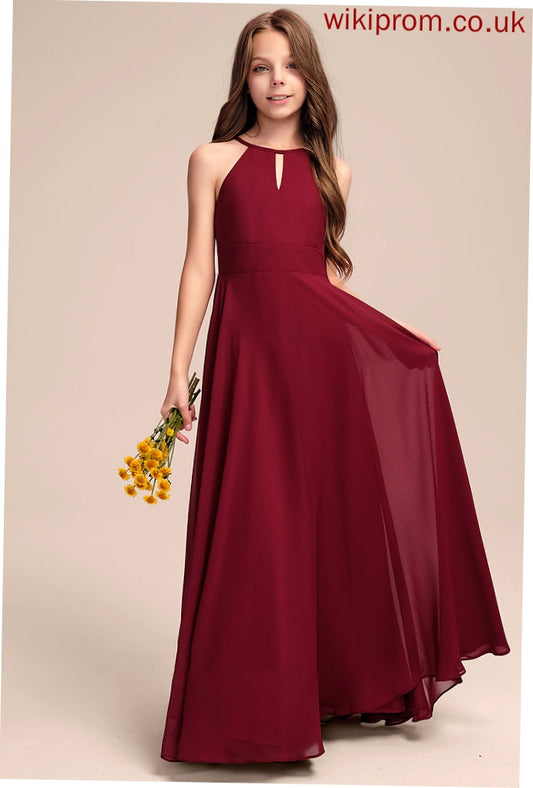 Junior Bridesmaid Dresses Chiffon Scoop A-Line Norma Floor-Length Neck