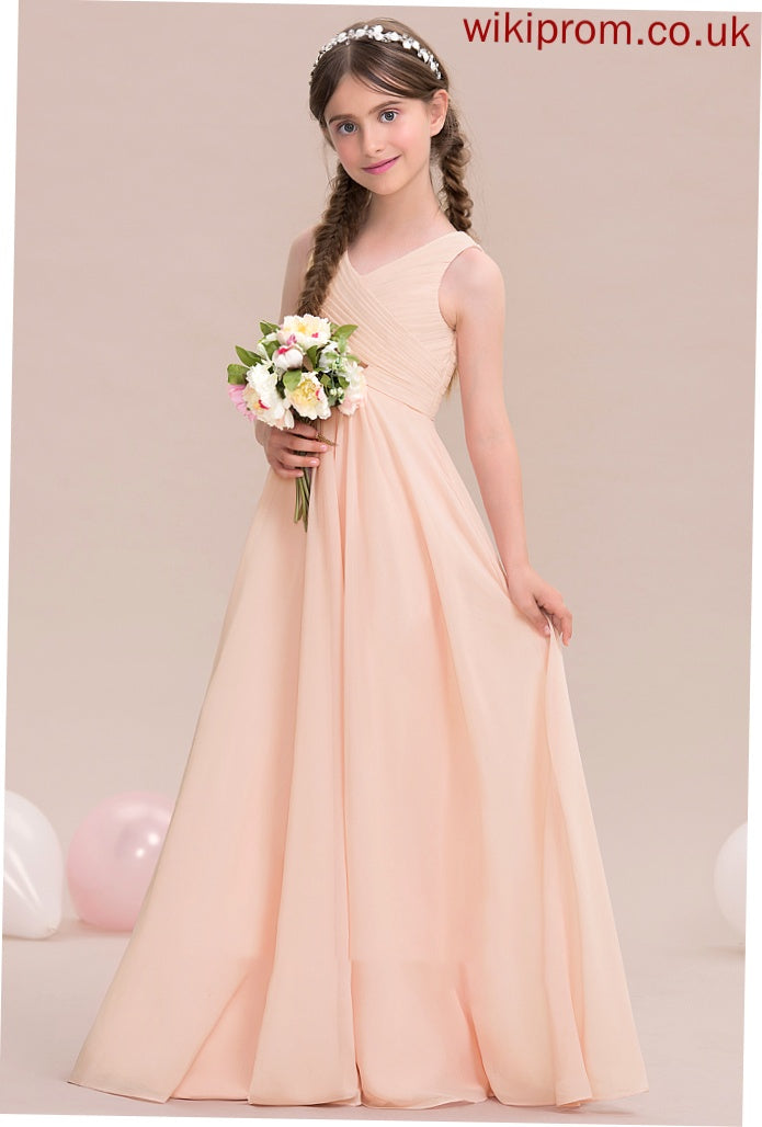 Floor-Length With V-neck Junior Bridesmaid Dresses Kristina Ruffle Chiffon A-Line