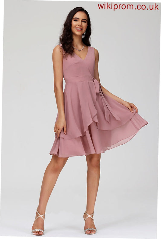 Short/Mini Dress Johanna Homecoming Dresses V-neck With Ruffle Homecoming Chiffon A-Line