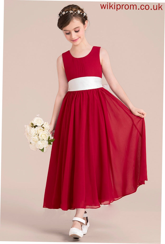 Scoop Chiffon With Junior Bridesmaid Dresses Empire Selina Bow(s) A-Line Ankle-Length Sash Neck