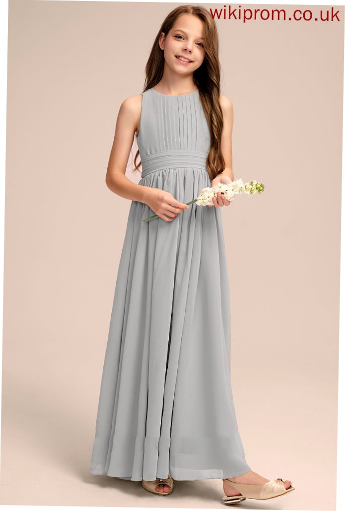 A-Line Ruffle With Junior Bridesmaid Dresses Bow(s) Neck Chiffon Scoop Jaylee Floor-Length