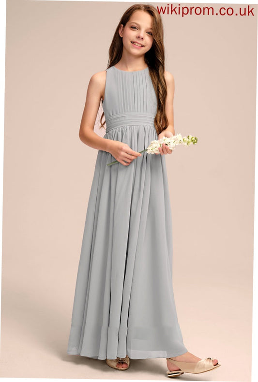 A-Line Ruffle With Junior Bridesmaid Dresses Bow(s) Neck Chiffon Scoop Jaylee Floor-Length