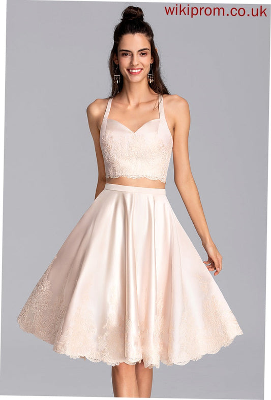 A-Line Genevieve With Homecoming Dresses Knee-Length Sweetheart Satin Lace Homecoming Dress