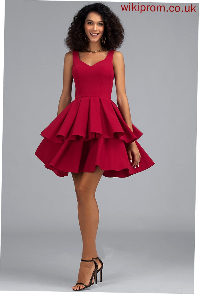 Cascading With A-Line Stretch Short/Mini Dress Crepe V-neck Ruffles Homecoming Dresses Homecoming Gloria