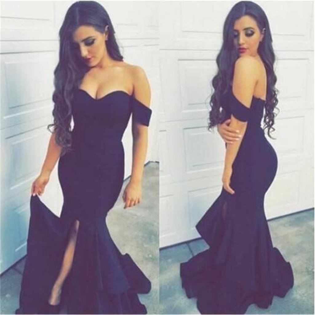 Off Shoulder Prom Dress Navy Blue Prom Dress Mermaid Prom Dress Long Evening Dresses WK977