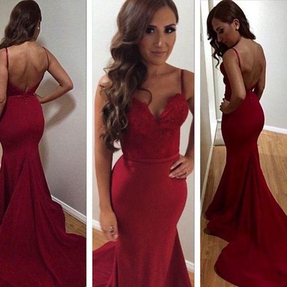 Red stylish lace mermaid long prom dresses 2024 graduation dresses cheap prom dresses WK731