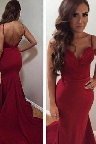 Red stylish lace mermaid long prom dresses 2024 graduation dresses cheap prom dresses WK731