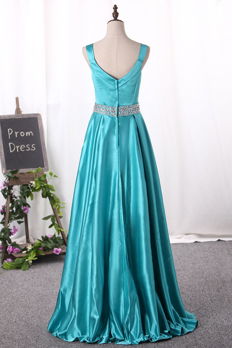 New Arrival A Line Prom Dresses Straps Satin With Beading