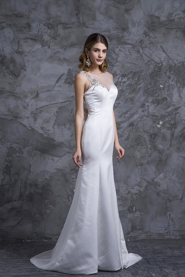 Prom Dresses Mermaid White Satin With Beading