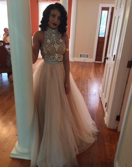 Champagne two piece prom dress best sale