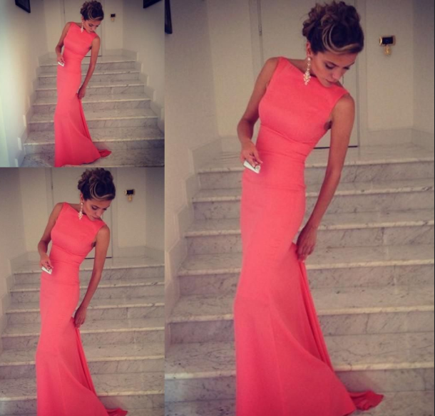 Charming Mermaid High Neck Sleeveless Scoop Backless Pink Satin Long Pink Prom Dresses BO41