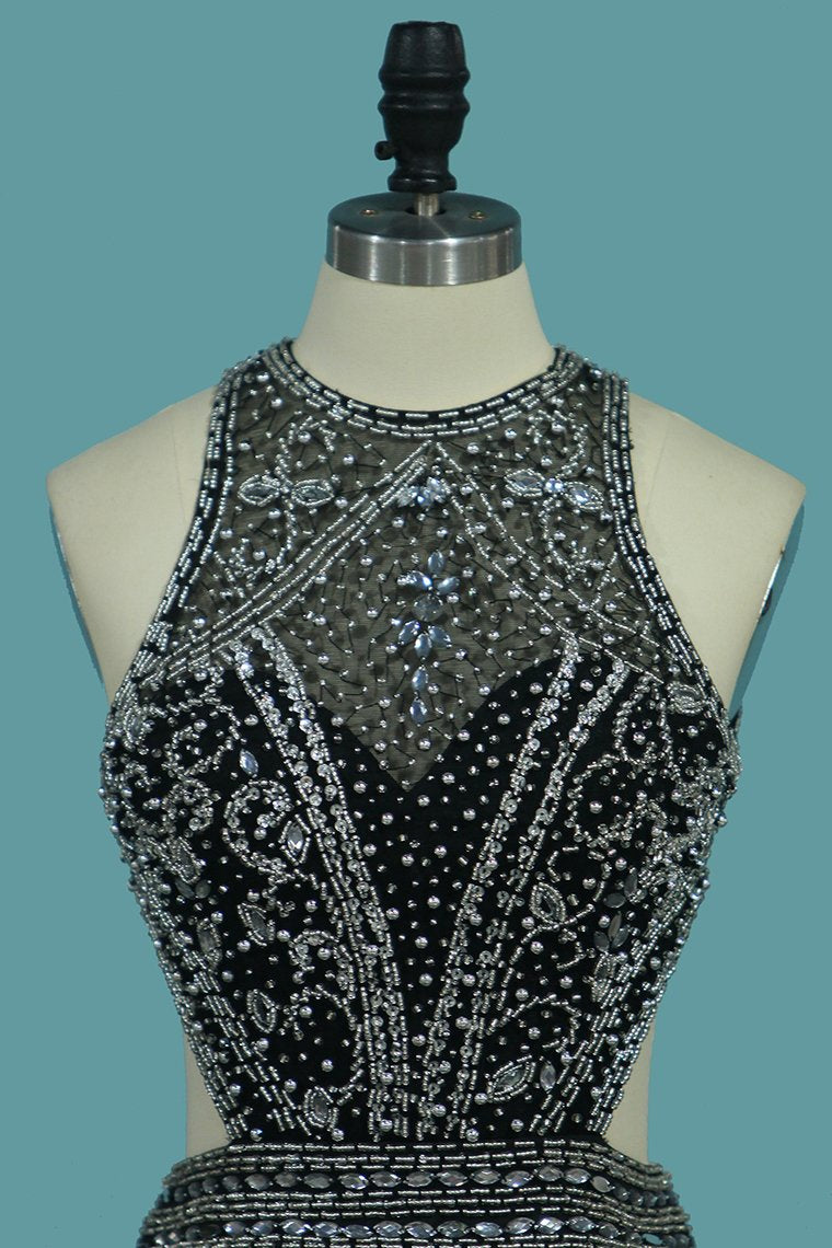 Mermaid Prom Dresses Open Back Scoop With Beads And Slit