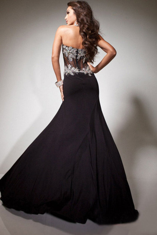 Prom Dresses Mermaid/Trumpet Black Sweetheart Chiffon With Rhinestone