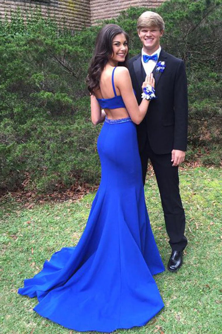 Simple Mermaid Open Back Royal Blue Prom Dresses For Teens, Long Prom Dress SWK15394