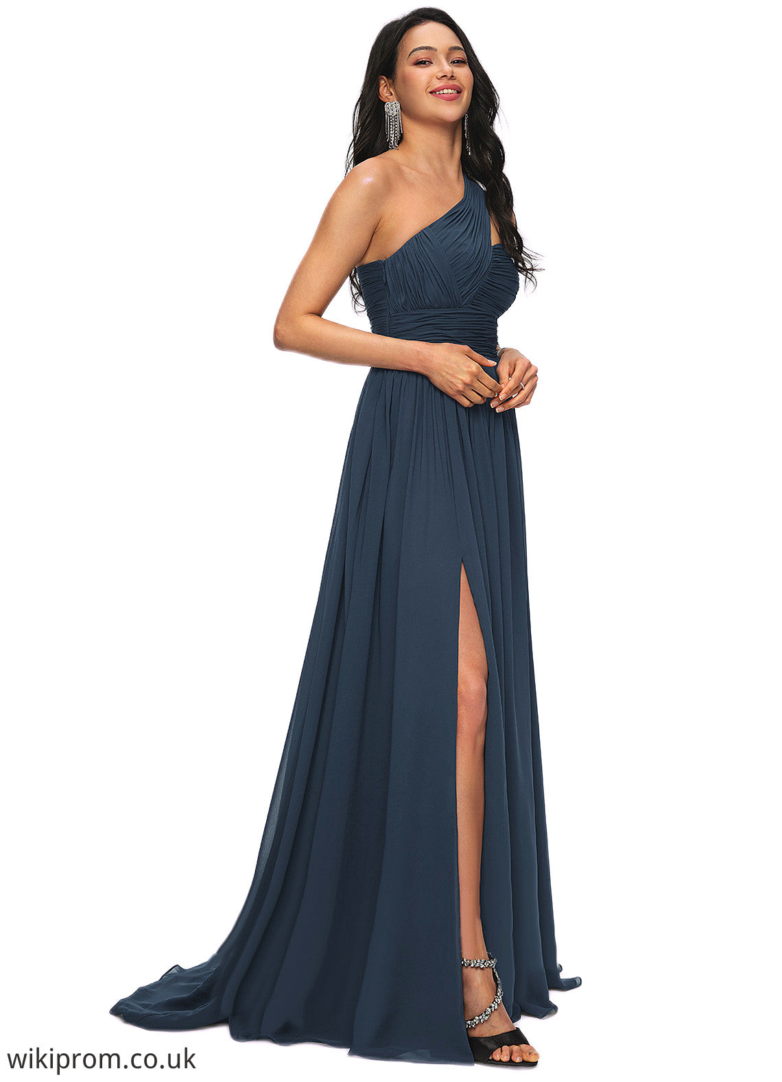 Tanya A-line Asymmetrical Sweep Train Chiffon Prom Dresses With Pleated SWKP0022212