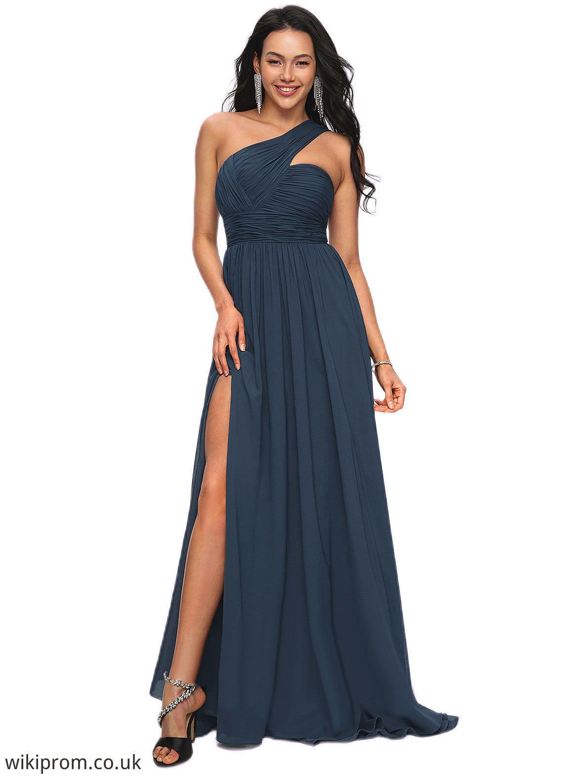 Tanya A-line Asymmetrical Sweep Train Chiffon Prom Dresses With Pleated SWKP0022212