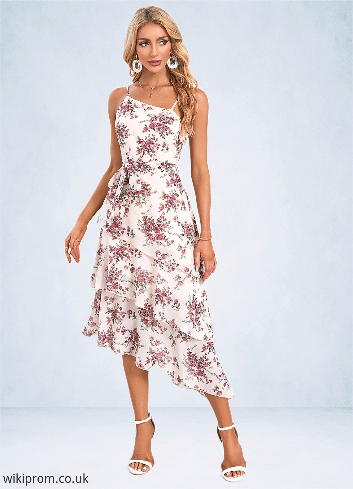 Teagan Floral Print Asymmetrical Elegant A-line Chiffon Asymmetrical Dresses SWKP0022338