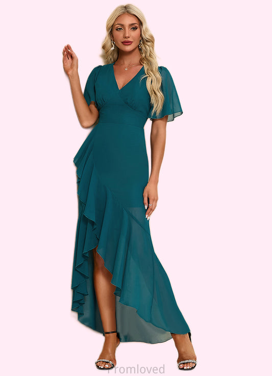 Belinda Ruffle V-Neck Elegant Trumpet/Mermaid Chiffon Asymmetrical Dresses DUP0022358