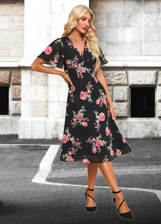 Camilla Floral Print V-Neck Elegant A-line Chiffon Midi Dresses SWKP0022424