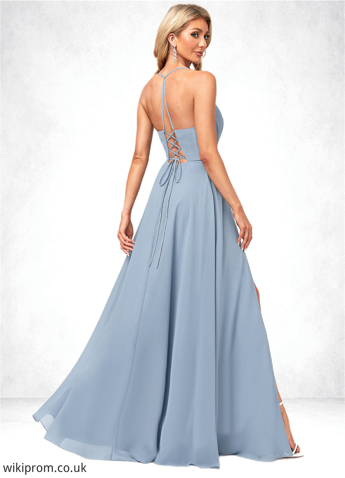 Morgan A-line V-Neck Floor-Length Chiffon Bridesmaid Dress SWKP0022577